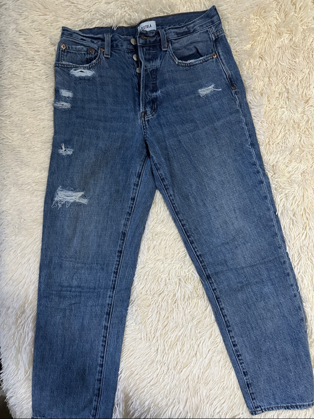 Pistola - Distressed highrise Boyfriend Jeans in Blue Wash